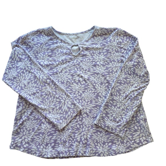 WinterSilks Tops - Wintersilks Purple Floral Keyhole Long Sleeve Cotton Top Women's M